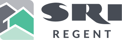 Logo for SRI Regent: stylized house shapes in teal and grey to the left, with the text 'SRI' and 'REGENT' to the right.
